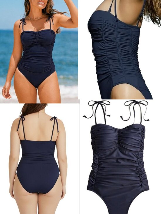 J. Crew Other - J. Crew Ruched Tie Shoulder One Piece Swimsuit Navy Size 22 NWT